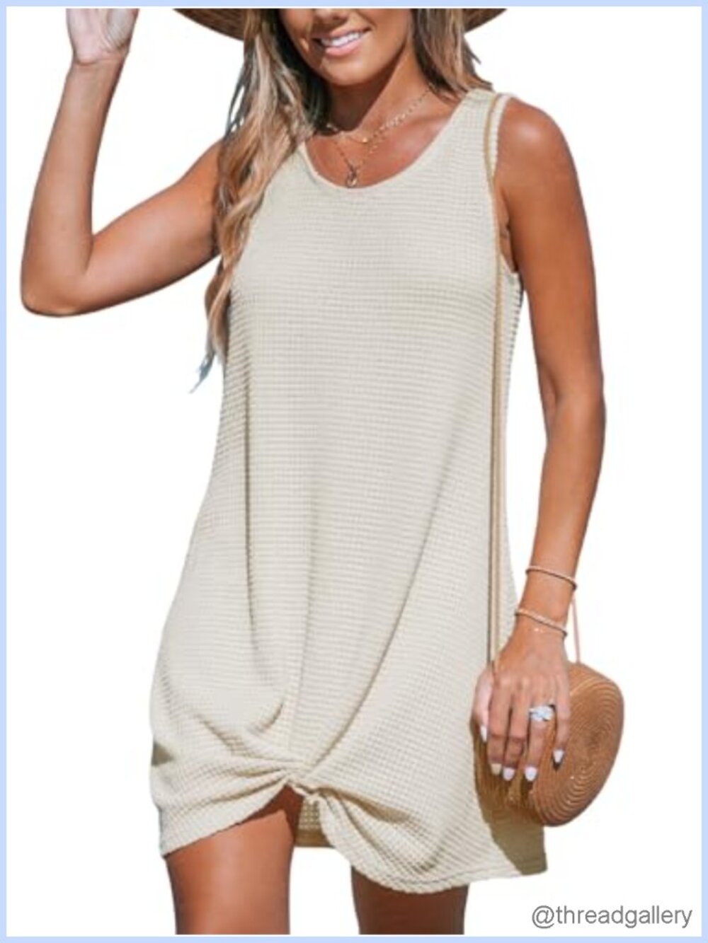 Waffle Knit Sleeveless Swimsuit Coverup Twisted Mini Dress